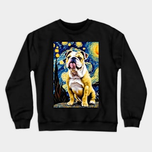 Bulldog Dog Breed Painting in a Van Gogh Starry Night Art Style Crewneck Sweatshirt